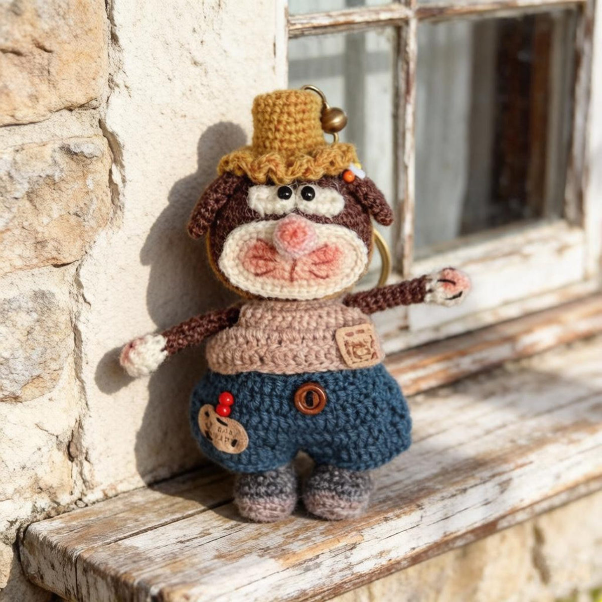 Hand Knit Mouse Figurine Key Fob Backpack Embellishment Vintage Curio Desktop Accent Nuptial Gathering Christmas Holiday Trinkets