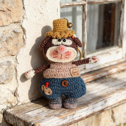 Hand Knit Mouse Figurine Key Fob Backpack Embellishment Vintage Curio Desktop Accent Nuptial Gathering Christmas Holiday Trinkets