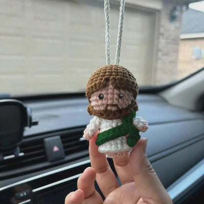Sacred Heart Jesus Car Hanging, Crochet Rearview Mirror Charm, Handmade Catholic Car Ornament, Christian Driver Gift