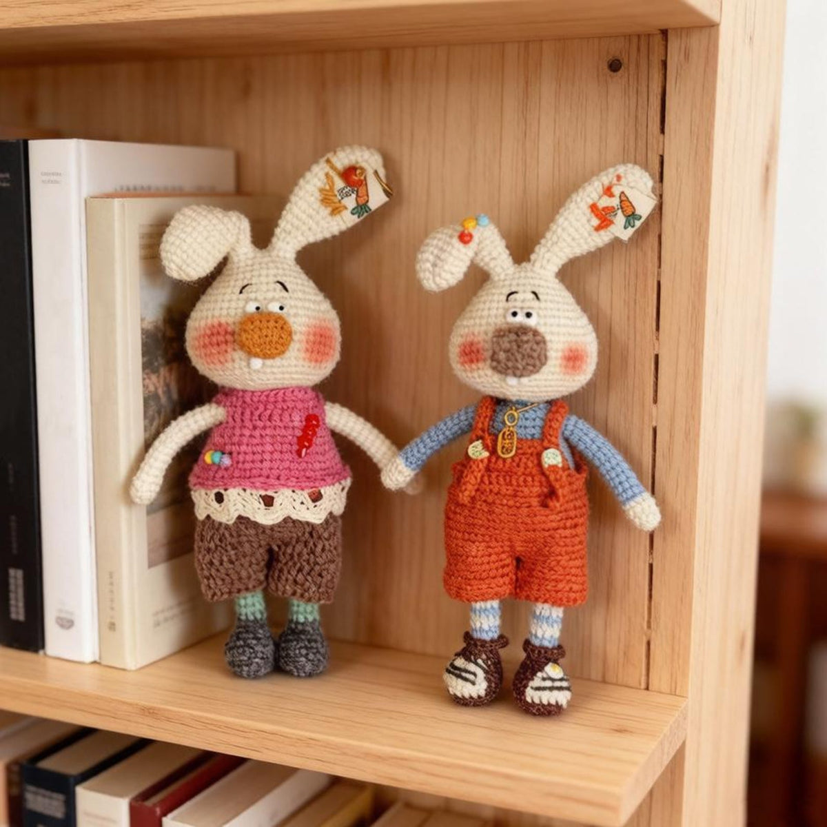 Hand Knit Wool Rabbit Pair Sculptures Rustic Household Embellishments Premium Curios Nuptial Gathering Christmas Holiday Trinkets