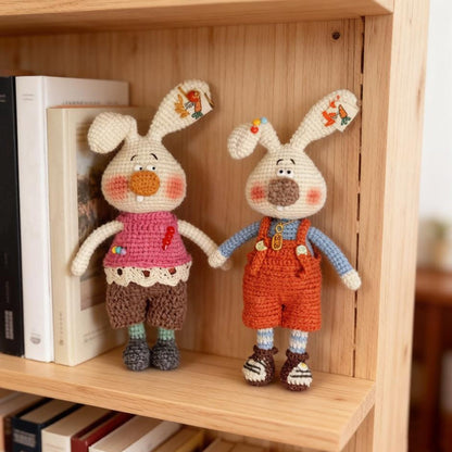Hand Knit Wool Rabbit Pair Sculptures Rustic Household Embellishments Premium Curios Nuptial Gathering Christmas Holiday Trinkets