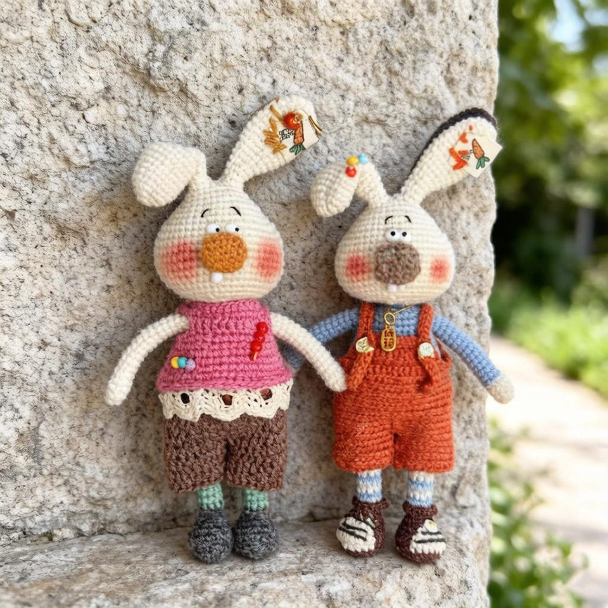 Hand Knit Wool Rabbit Pair Sculptures Rustic Household Embellishments Premium Curios Nuptial Gathering Christmas Holiday Trinkets