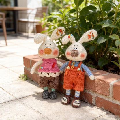 Hand Knit Wool Rabbit Pair Sculptures Rustic Household Embellishments Premium Curios Nuptial Gathering Christmas Holiday Trinkets