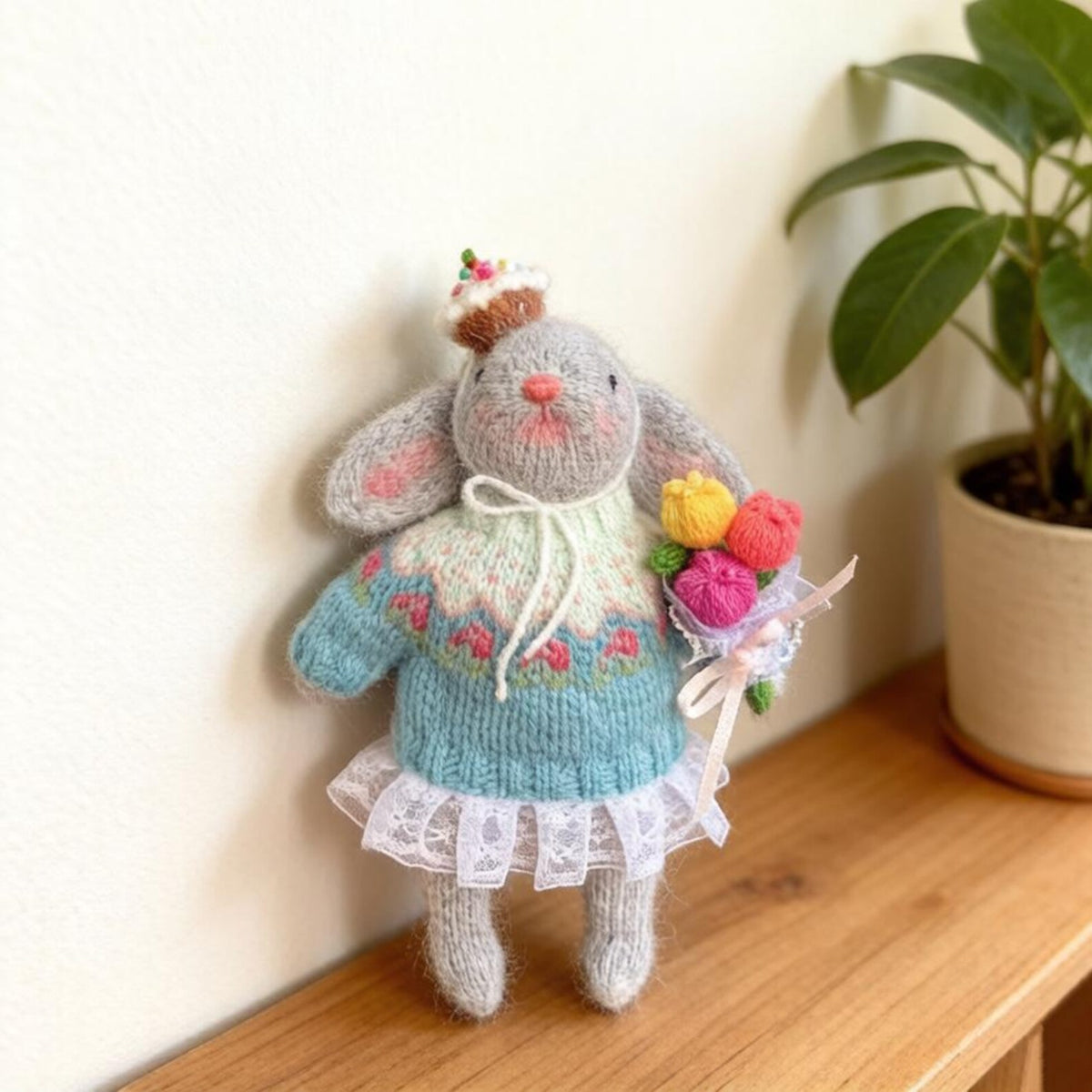 Hand Knit Rabbit Sculpture Tabletop Embellishments Original Holiday Tokens Vintage Curios Youth Birthday Surprises Christmas Holiday Goods