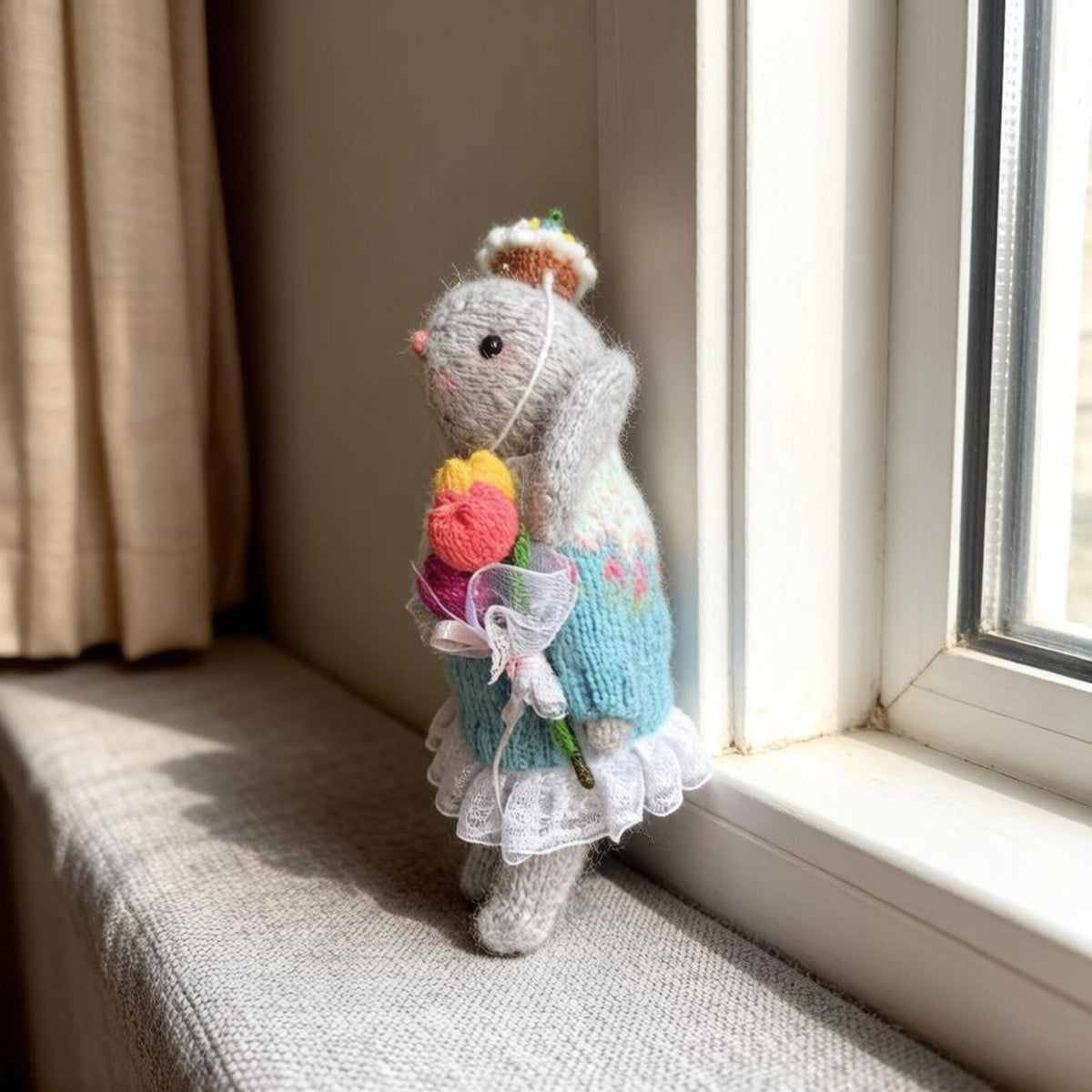 Hand Knit Rabbit Sculpture Tabletop Embellishments Original Holiday Tokens Vintage Curios Youth Birthday Surprises Christmas Holiday Goods