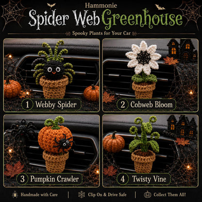 Halloween Crochet Car Vent Clips, Handmade Halloween Car Decor, Spider Pumpkin Flower Plant Vent Clip, Handmade Spooky Car Charm