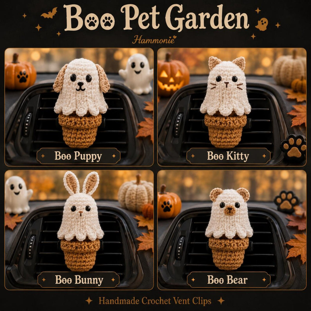 Halloween Crochet Car Vent Clips, Cute Car Accessories Decor, Ghost Dog Cat Bunny Bear Vent Clip, Handmade Pet Lover Gift, Spooky Car Charm