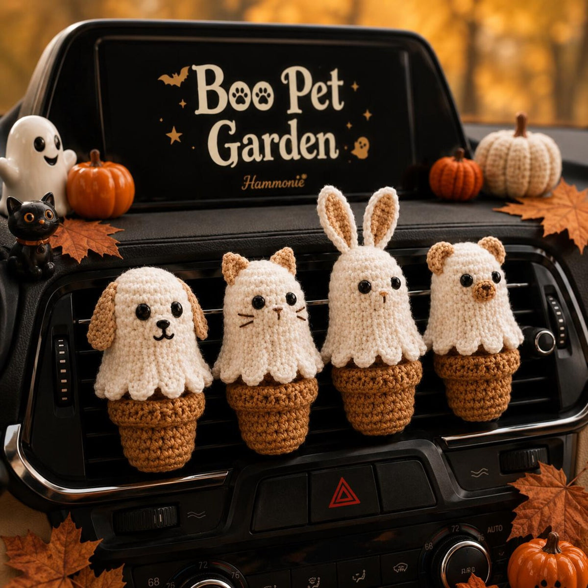 Halloween Crochet Car Vent Clips, Cute Car Accessories Decor, Ghost Dog Cat Bunny Bear Vent Clip, Handmade Pet Lover Gift, Spooky Car Charm