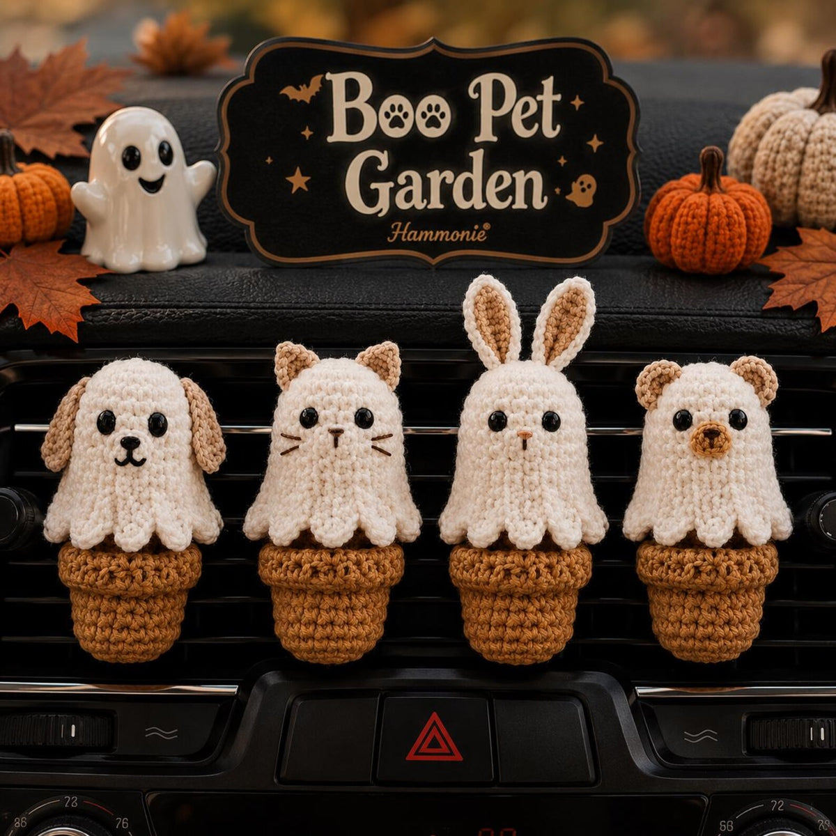 Halloween Crochet Car Vent Clips, Cute Car Accessories Decor, Ghost Dog Cat Bunny Bear Vent Clip, Handmade Pet Lover Gift, Spooky Car Charm
