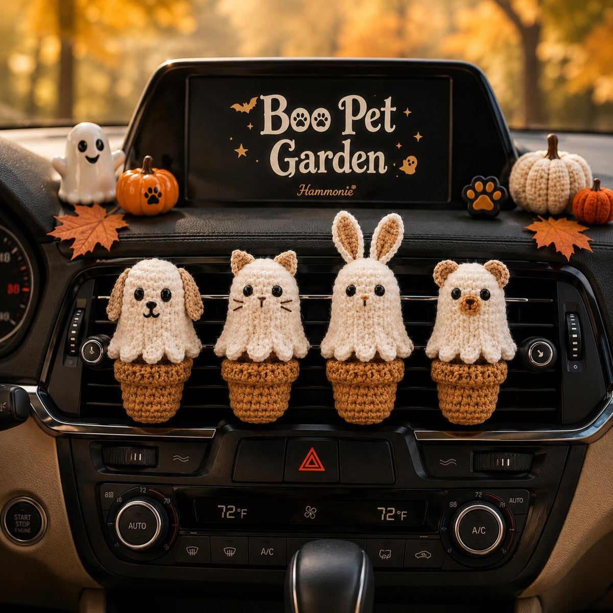 Halloween Crochet Car Vent Clips, Cute Car Accessories Decor, Ghost Dog Cat Bunny Bear Vent Clip, Handmade Pet Lover Gift, Spooky Car Charm