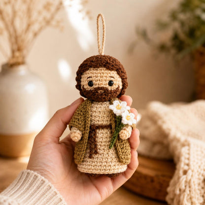 Saint Joseph Crochet Doll, Catholic Altar Decor or Car Hanging, Handmade Religious Gift for Dad, Home Prayer Figure