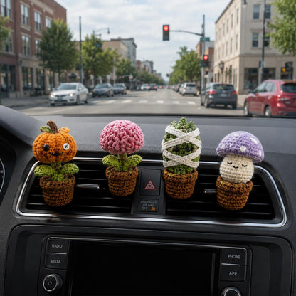 Halloween Crochet Car Vent Clips, Zombie Garden Pals Car Decor, Pumpkin Brain Mummy Cactus Mushroom Vent Clip, Handmade Spooky Car Charm