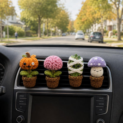Halloween Crochet Car Vent Clips, Zombie Garden Pals Car Decor, Pumpkin Brain Mummy Cactus Mushroom Vent Clip, Handmade Spooky Car Charm