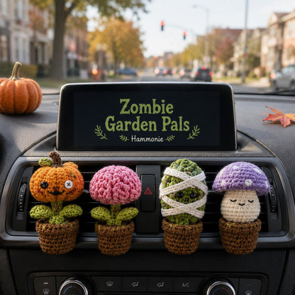 Halloween Crochet Car Vent Clips, Zombie Garden Pals Car Decor, Pumpkin Brain Mummy Cactus Mushroom Vent Clip, Handmade Spooky Car Charm