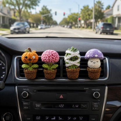 Halloween Crochet Car Vent Clips, Zombie Garden Pals Car Decor, Pumpkin Brain Mummy Cactus Mushroom Vent Clip, Handmade Spooky Car Charm