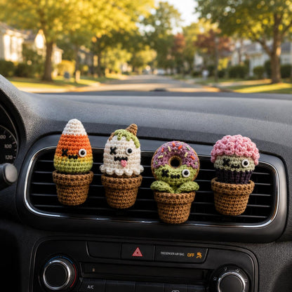 Halloween Crochet Car Vent Clip, Zombie Dessert Garden Car Decor, Cute Cupcake Candy Corn Donut Ghost Vent Clip, Handmade Spooky Car Charm