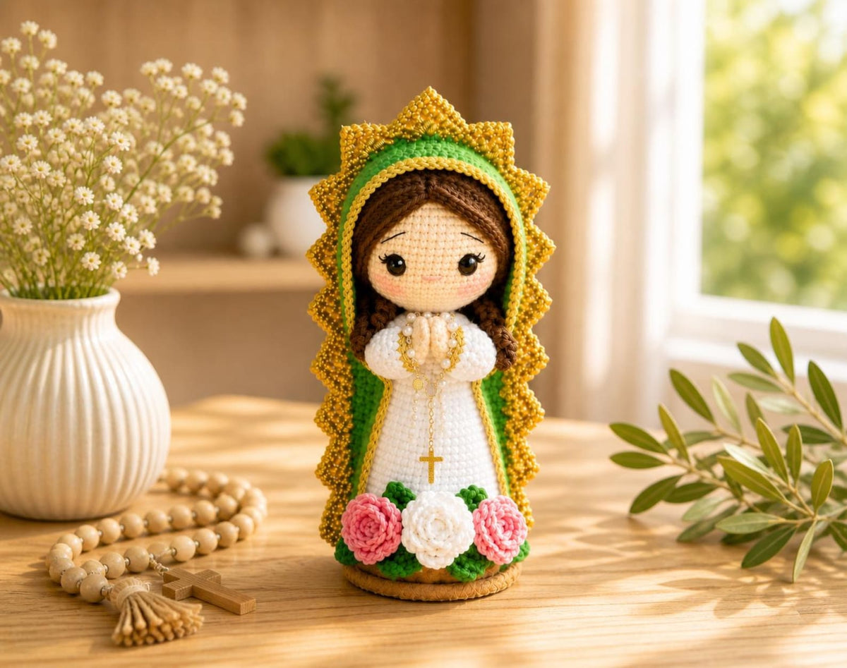 Virgin Mary Crochet Doll, Handmade Catholic Decor, Our Lady Crochet Statue, Religious Gift, Prayer Room Decor, Catholic Gift for Her