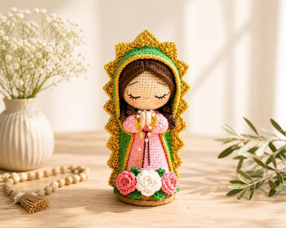 Virgin Mary Crochet Doll, Handmade Catholic Decor, Our Lady Crochet Statue, Religious Gift, Prayer Room Decor, Catholic Gift for Her