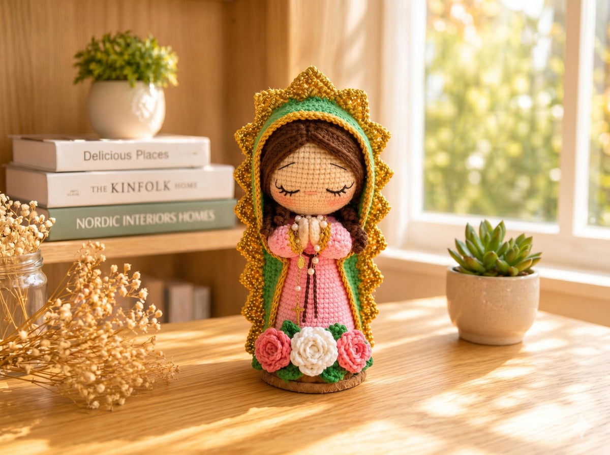 Virgin Mary Crochet Doll, Handmade Catholic Decor, Our Lady Crochet Statue, Religious Gift, Prayer Room Decor, Catholic Gift for Her