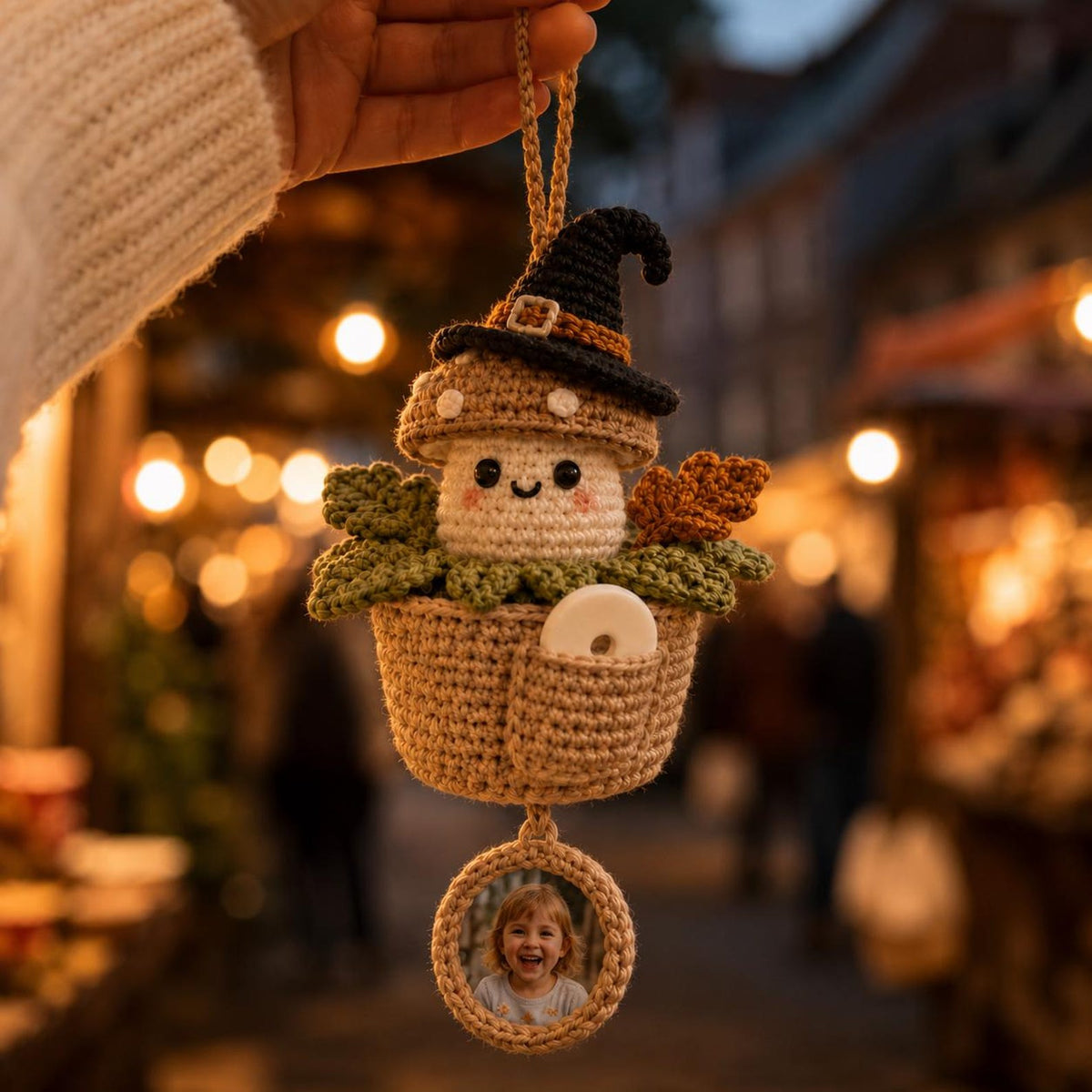 Personalized Crochet Halloween Car Hanging, Custom Photo Car Ornament, Car Air Freshener, Scent Tablet Holder, Cute Car Accessories