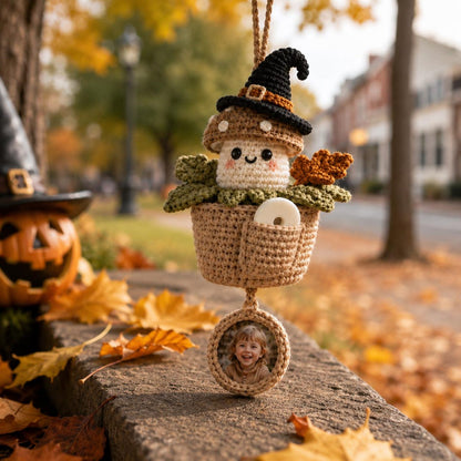 Personalized Crochet Halloween Car Hanging, Custom Photo Car Ornament, Car Air Freshener, Scent Tablet Holder, Cute Car Accessories