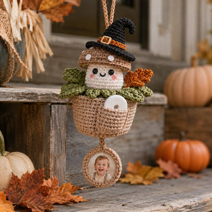 Personalized Crochet Halloween Car Hanging, Custom Photo Car Ornament, Car Air Freshener, Scent Tablet Holder, Cute Car Accessories