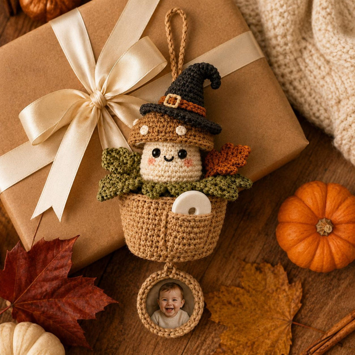 Personalized Crochet Halloween Car Hanging, Custom Photo Car Ornament, Car Air Freshener, Scent Tablet Holder, Cute Car Accessories