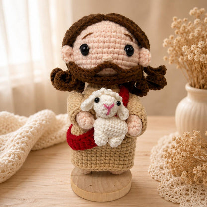 Jesus With Lamb Crochet Doll, Good Shepherd Figurine, Handmade Christian Gift, Catholic Home Decor, Religious Keepsake