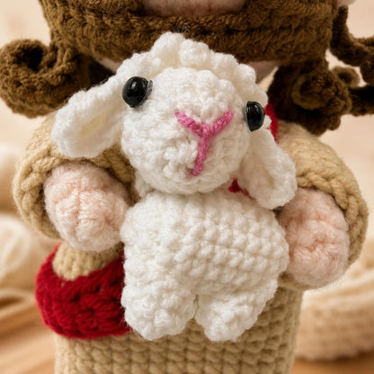 Jesus With Lamb Crochet Doll, Good Shepherd Figurine, Handmade Christian Gift, Catholic Home Decor, Religious Keepsake