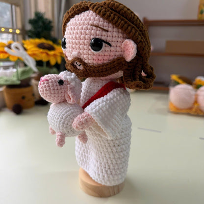 Jesus With Lamb Crochet Doll, Good Shepherd Figurine, Handmade Christian Gift, Catholic Home Decor, Religious Keepsake