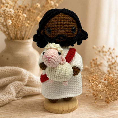 Jesus With Lamb Crochet Doll, Good Shepherd Figurine, Handmade Christian Gift, Catholic Home Decor, Religious Keepsake