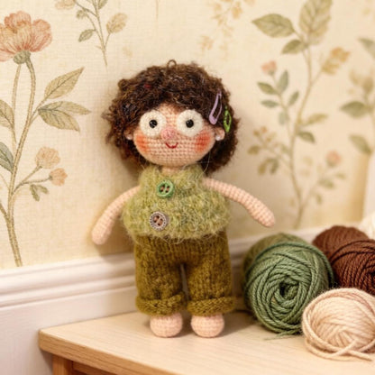 Hand Knit Girl Figurine Wool Crochet Plaything Desktop Embellishment Unique Character Statue Nuptial Gathering Christmas Holiday Trinkets