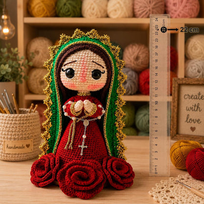 Our Lady of Guadalupe Crochet Doll - Virgin Mary Amigurumi Handmade Catholic Statue Home Altar Decor