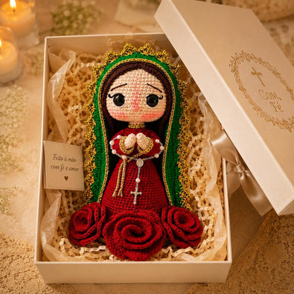 Our Lady of Guadalupe Crochet Doll - Virgin Mary Amigurumi Handmade Catholic Statue Home Altar Decor