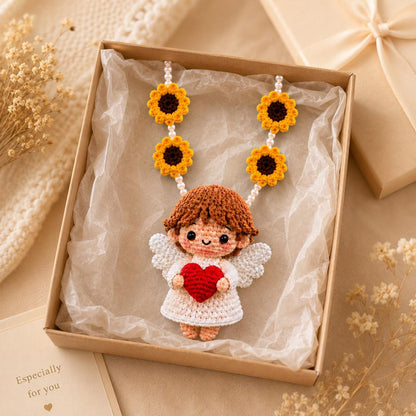 Crochet Angel Car Charm, Guardian Angel Rearview Mirror Hanging, Christian Car Decor, Handmade Religious Gift, Heart Angel Ornament