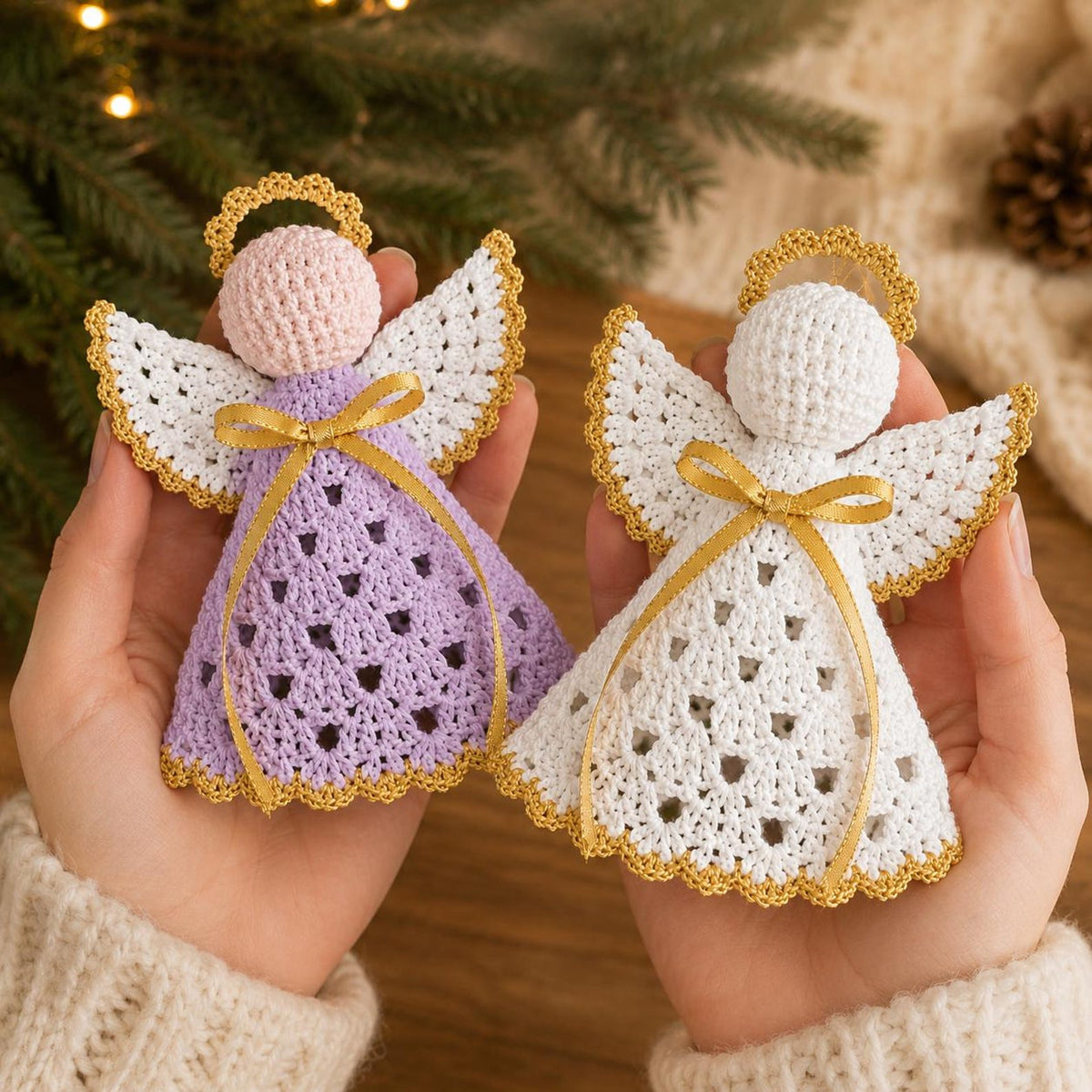 Crochet Angel Ornament, Handmade Angel Car Charm, Christmas Tree Angel Decoration, Guardian Angel Gift, Crochet Hanging Ornament
