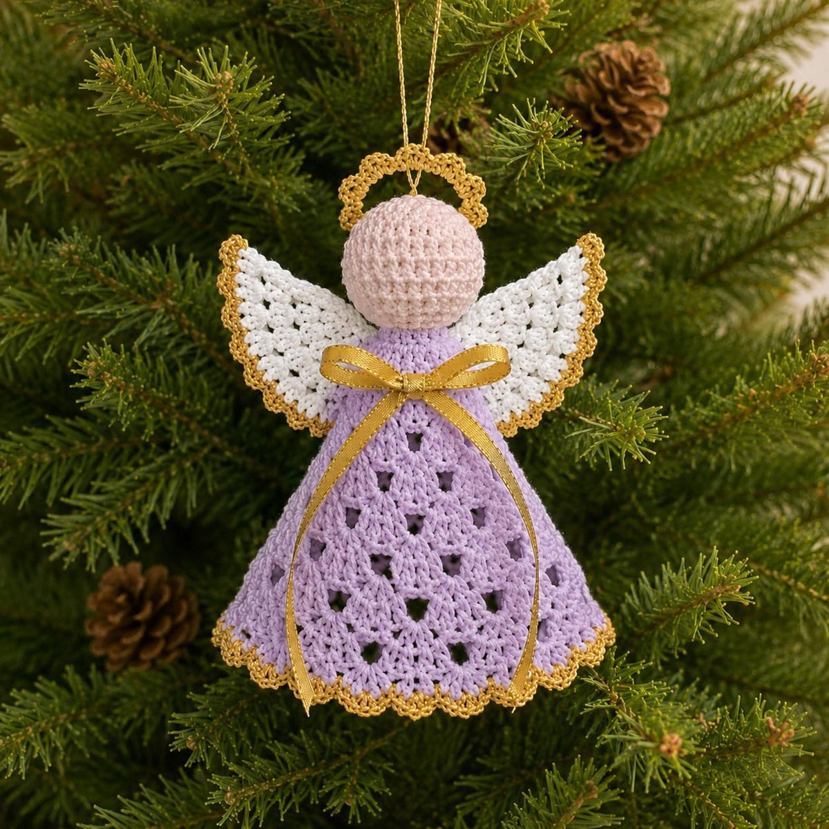Crochet Angel Ornament, Handmade Angel Car Charm, Christmas Tree Angel Decoration, Guardian Angel Gift, Crochet Hanging Ornament