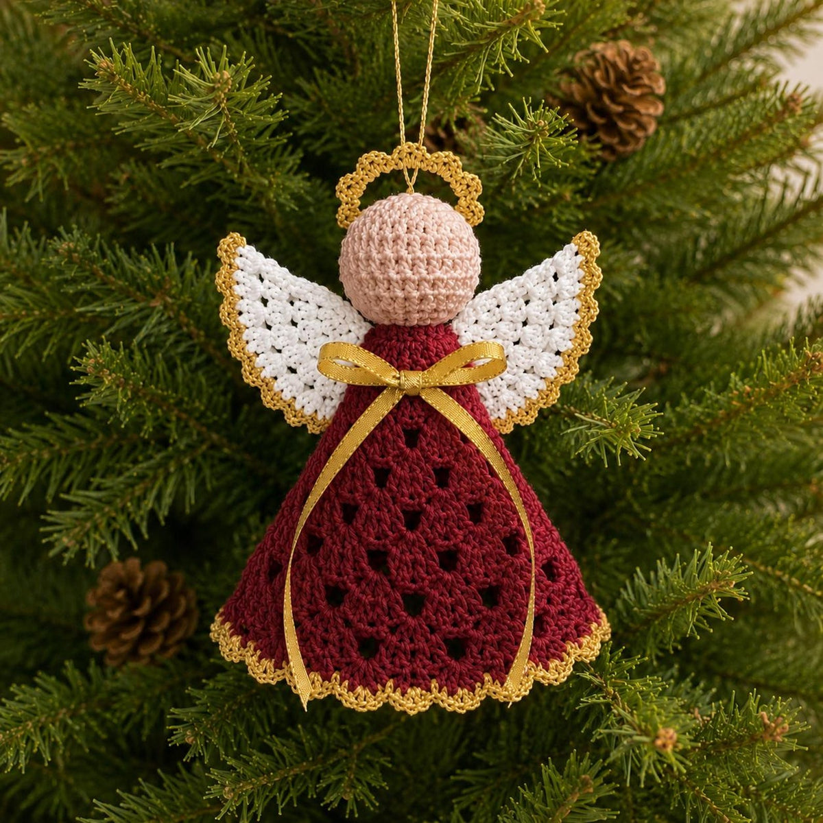 Crochet Angel Ornament, Handmade Angel Car Charm, Christmas Tree Angel Decoration, Guardian Angel Gift, Crochet Hanging Ornament