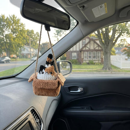 Custom Crochet Cat in Box Car Mirror Charm, Cute Cat in Carton Box Car Accessory, Handmade Kitten Rearview Mirror Hanger, Cat Lover Gift