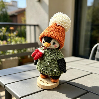 Hand Knit Winter Penguin Figurines Desktop Embellishments Vintage Curios Toddler Tokens Gathering Surprises Christmas Holiday Trinkets