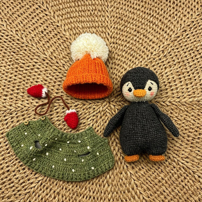 Hand Knit Winter Penguin Figurines Desktop Embellishments Vintage Curios Toddler Tokens Gathering Surprises Christmas Holiday Trinkets