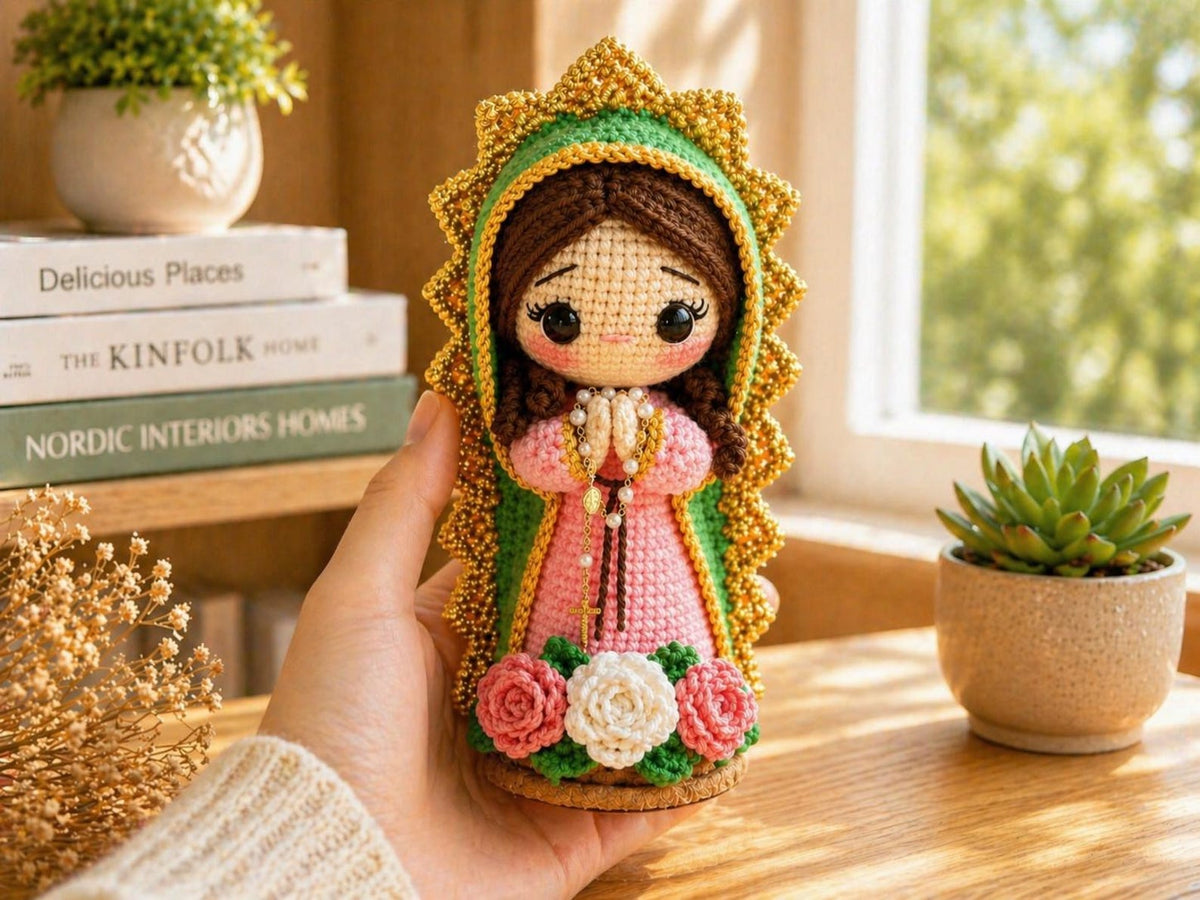 Our Lady Crochet Doll, Handmade Virgin Mary Catholic Decor, Prayer Room Altar Gift, Religious Keepsake for Mom