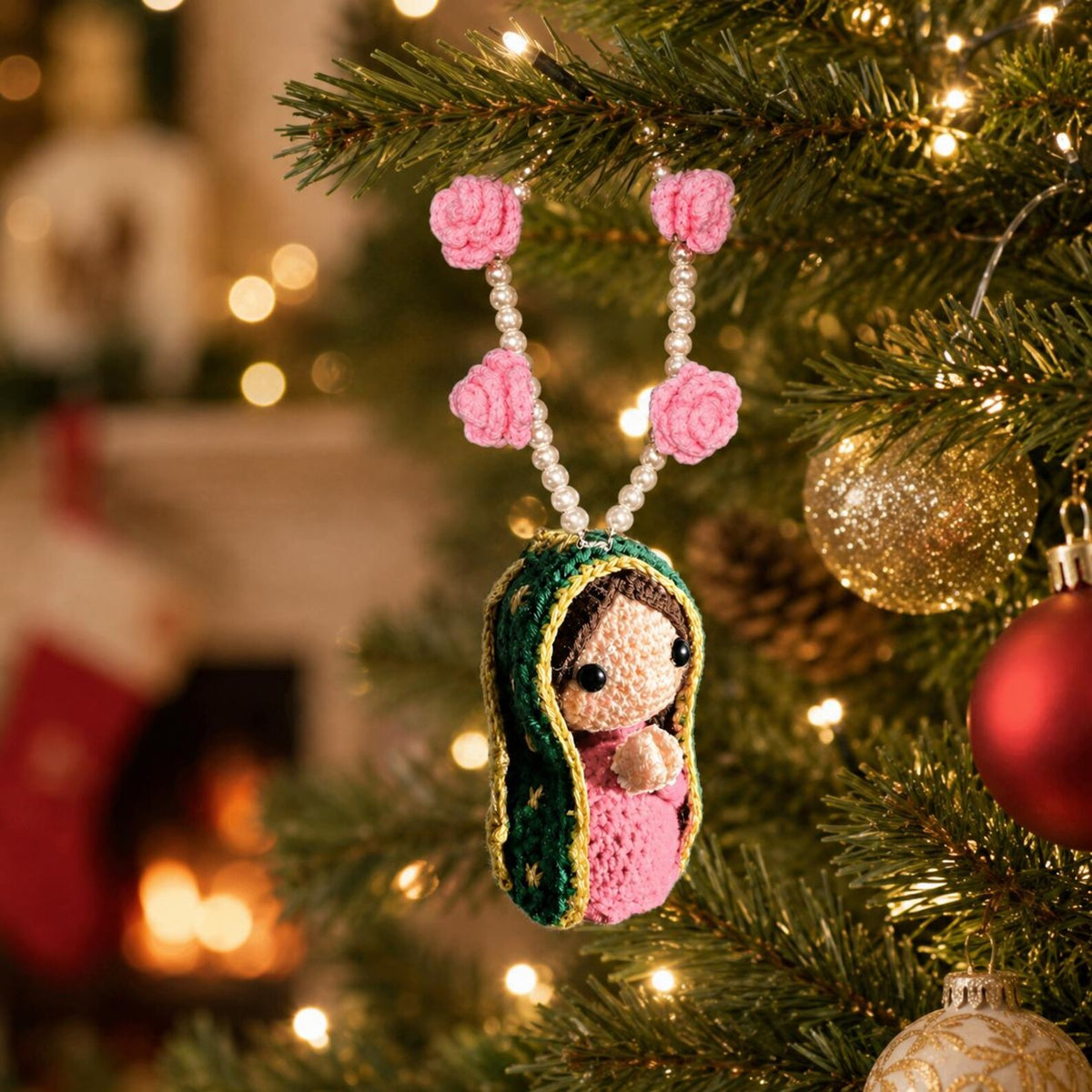 Crochet Virgin Mary Ornament, Catholic Christmas Tree Decor, Floral Religious Hanging, Handmade Guadalupe Gift, Christian Holiday Decoration