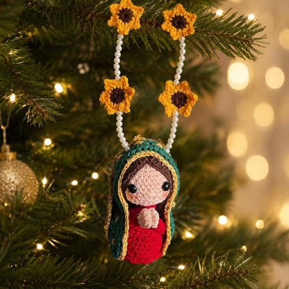 Crochet Virgin Mary Ornament, Catholic Christmas Tree Decor, Floral Religious Hanging, Handmade Guadalupe Gift, Christian Holiday Decoration