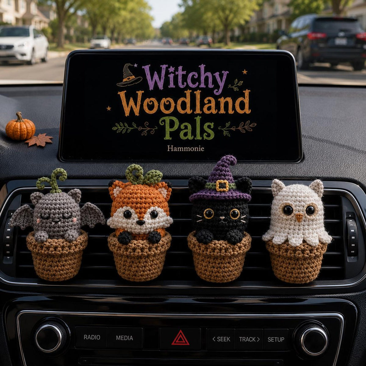 Halloween Crochet Car Vent Clip, Cute Car Decor, Handmade Spooky Car Charm, Witchy Woodland Pals Car Accessories