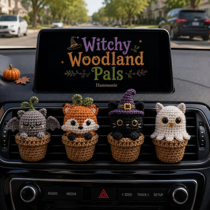 Halloween Crochet Car Vent Clip, Cute Car Decor, Handmade Spooky Car Charm, Witchy Woodland Pals Car Accessories