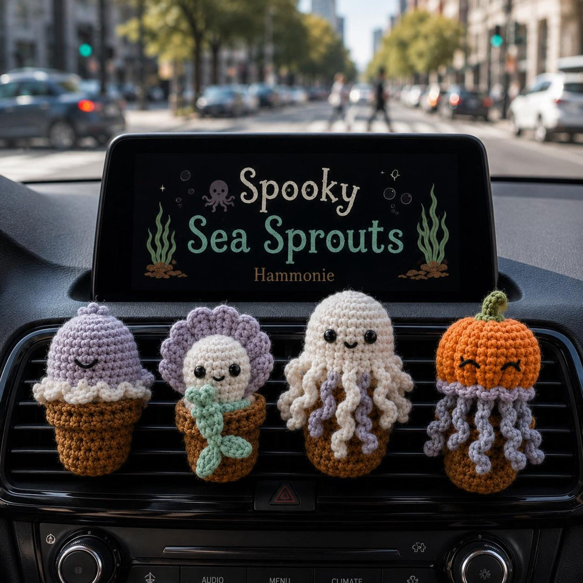 Halloween Spooky Sea Crochet Car Vent Clip, Cute Car Accessories, Car Charm Decor, Halloween Amigurumi Gift
