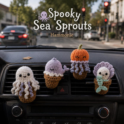 Halloween Spooky Sea Crochet Car Vent Clip, Cute Car Accessories, Car Charm Decor, Halloween Amigurumi Gift