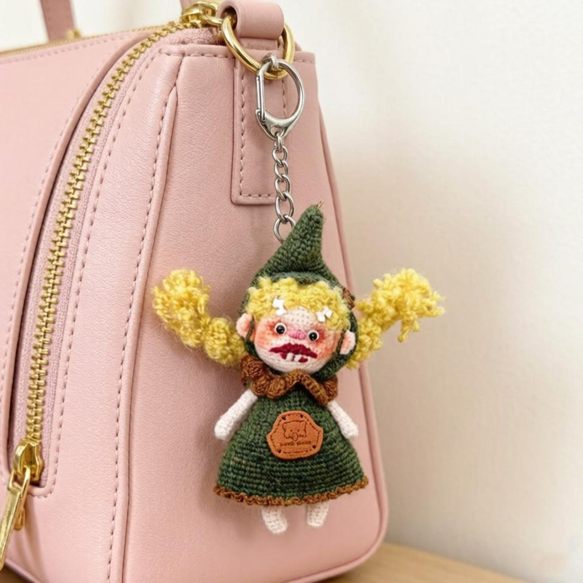 Artisan knit sprite figurines, hobbyist curator treasure, imaginative juvenile token, hanging souvenir, Yuletide display adornment