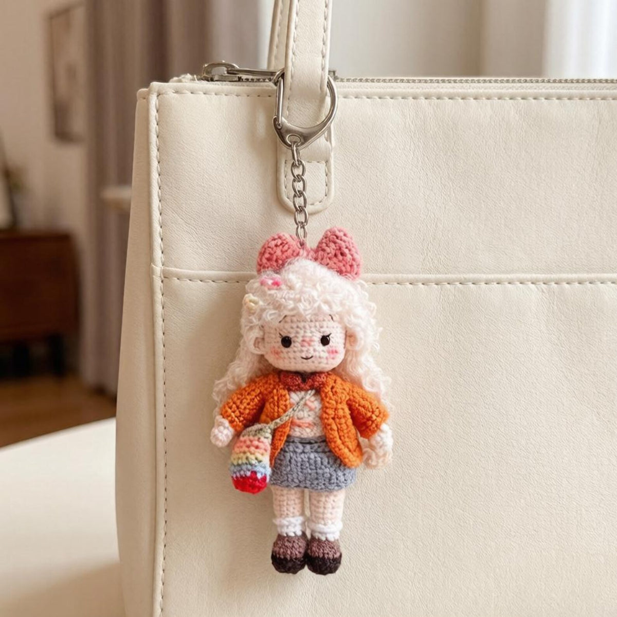 Artisan knit maiden sculpted pieces, travel carry hanging trinkets, infant gathering memorabilia, Yuletide ornamental accents